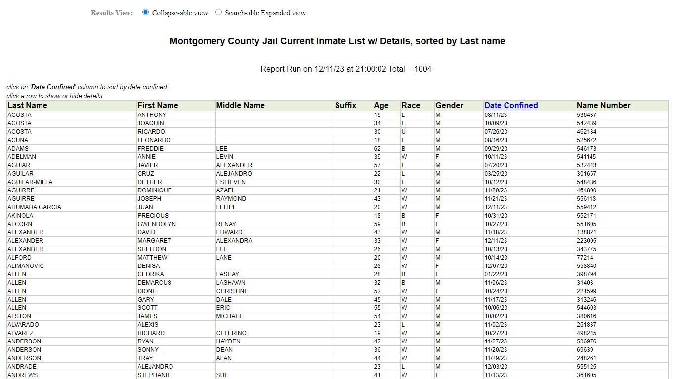 Jail Roster